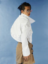 Oversized Cropped Stand Collar Riveted Jacket