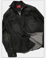 Washed Distressed Patchwork Denim Shirt Jacket