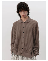 Pick Stitch Polo Collar Knitted Cardigan