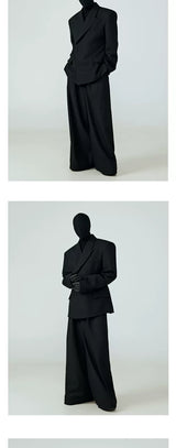 Black Waist-cinched Drapey Wrinkle-free Blazer