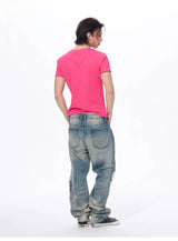 Men's Rhinestone Letter Crew Neck Tees