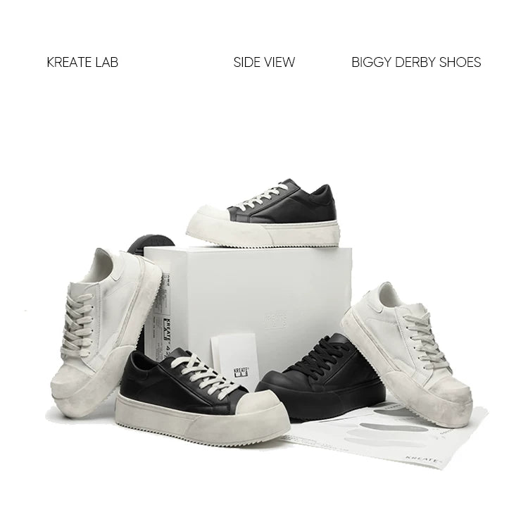 Unisex Distressed Low-Top Leather Platform Sneakers
