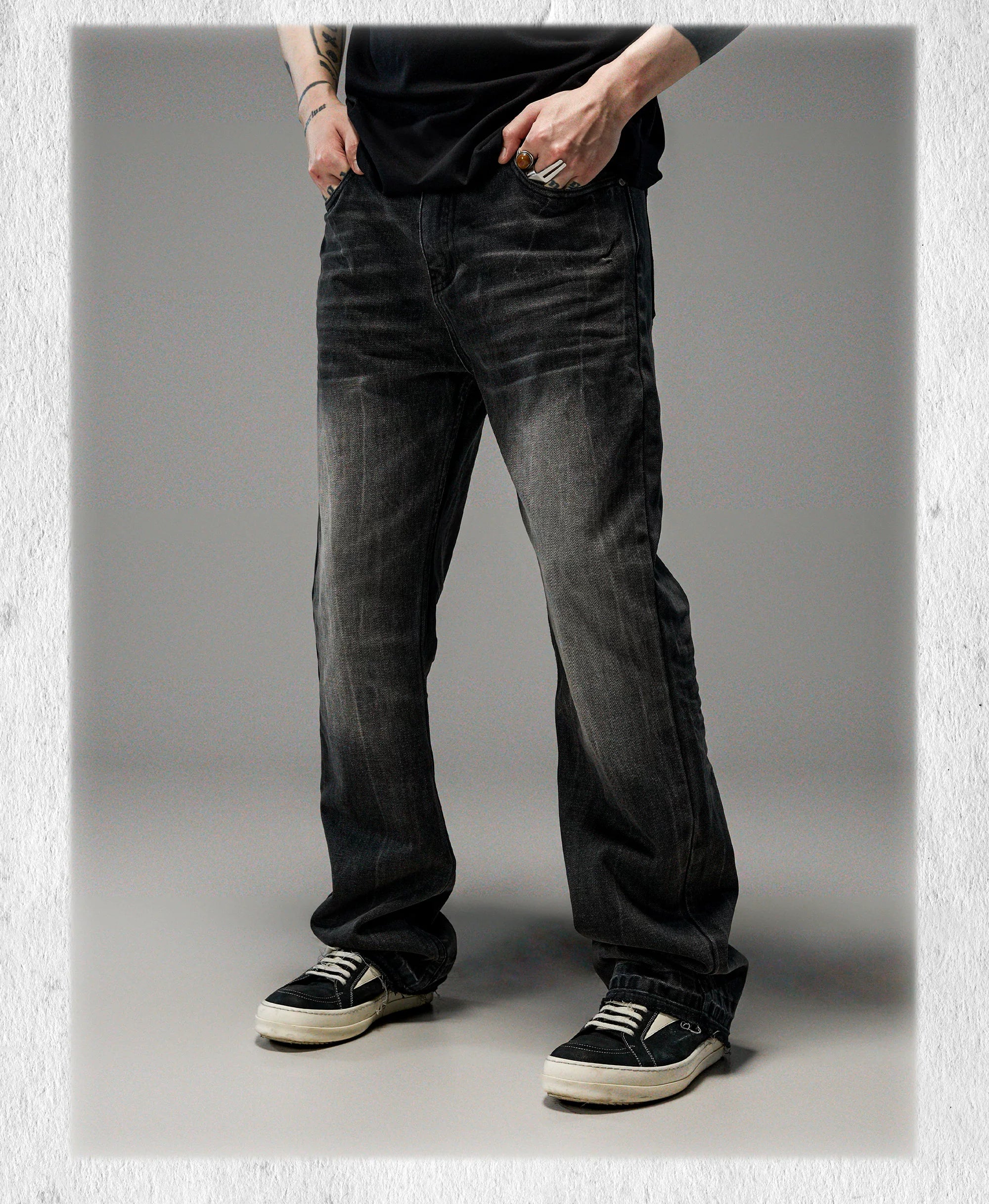 Heavy Washed Loose Flared Stacked Jeans