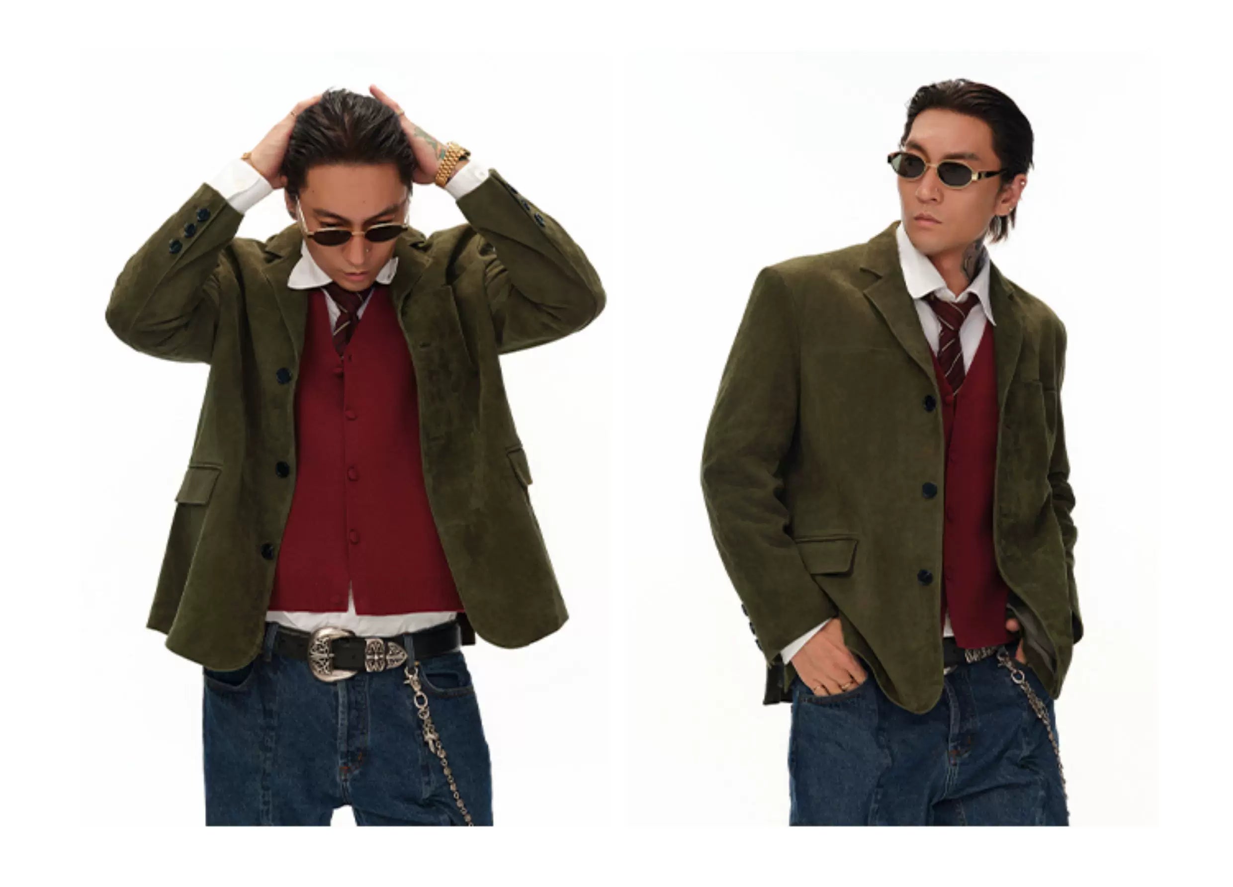 Men's Moss Green Cashmere Leather Blazer