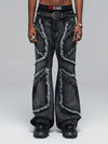 Fringed Ripped Washed Straight Jeans