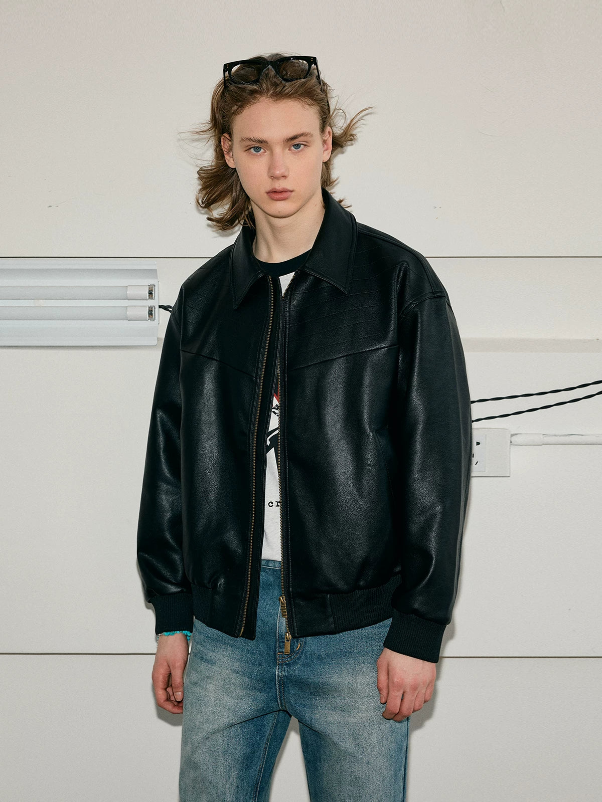 Vintage Matte Drop Shoulder PU Jacket