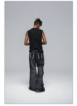 Stretchy Black Printed Ribbed Tank Top