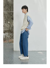 Vintage Washed Distressed Straight Cropped Jeans