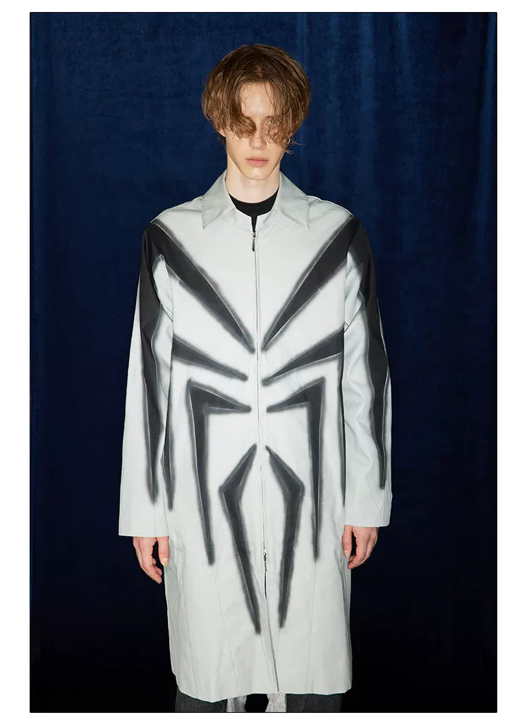 Spider Print Grey Mid-length Coat