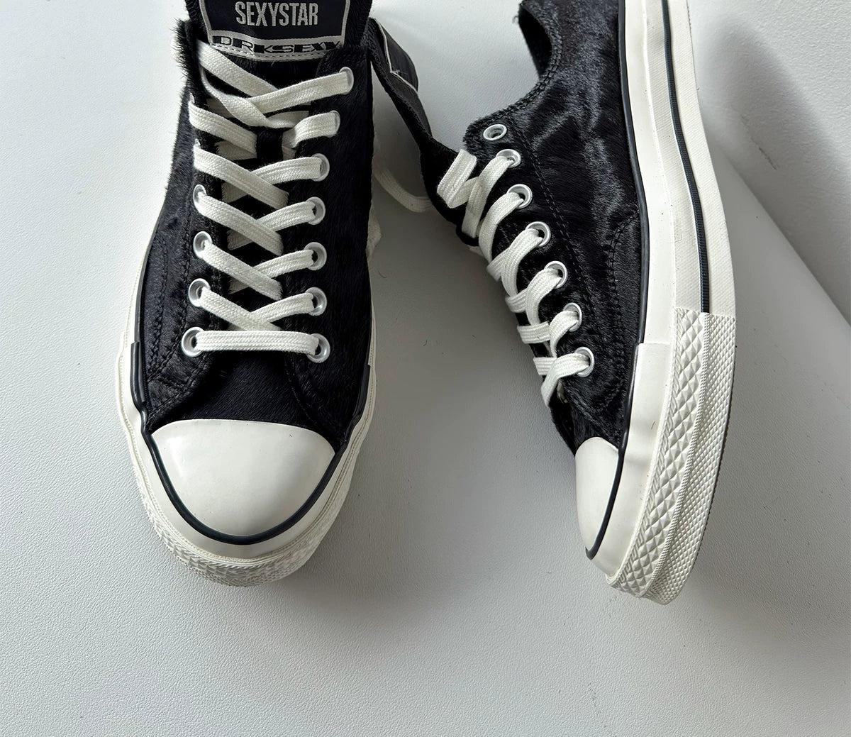 Black Leather Blend Vulcanized Tongue Sneakers