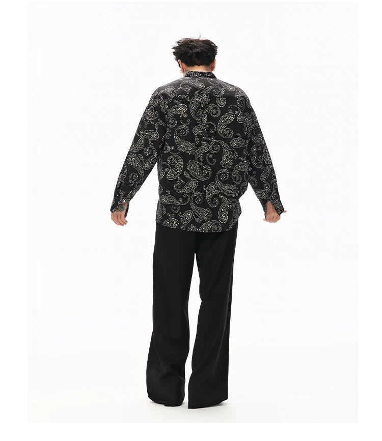 Long Sleeve Collared Paisley Silk Shirt