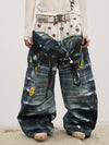 Double Waistband 3D Printed Baggy Jeans