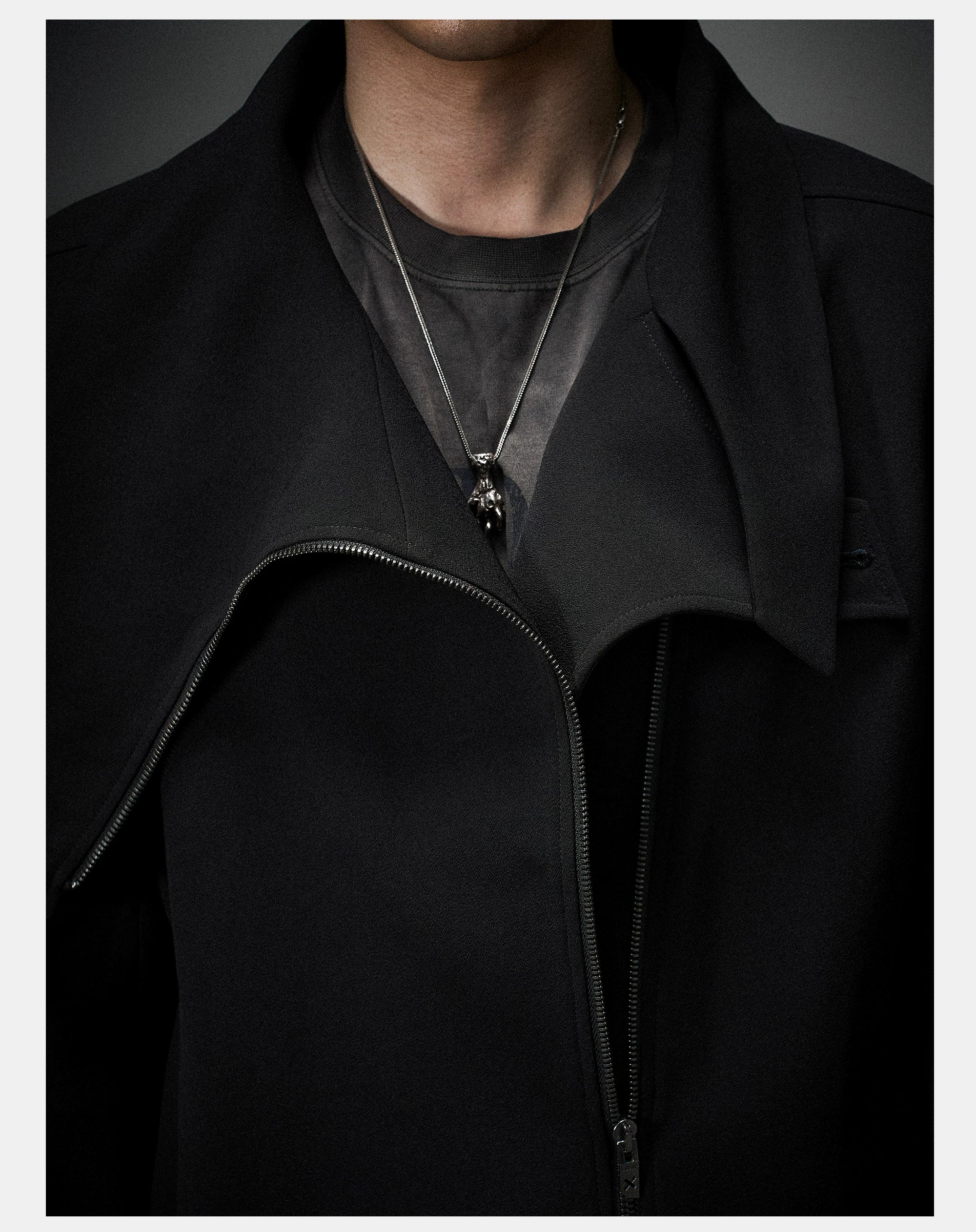 Dark Matte High Collar Zip Jacket