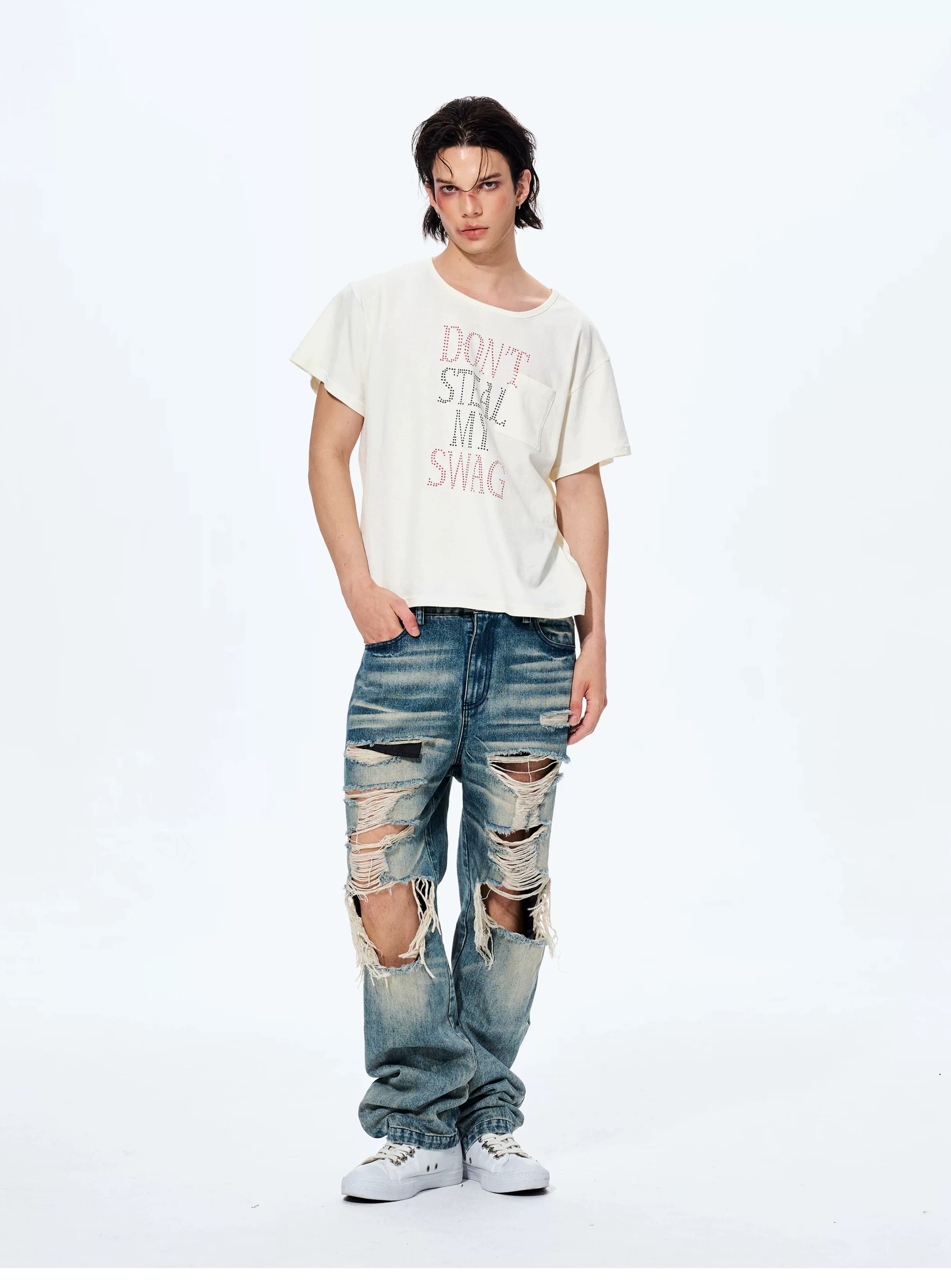 Men's Distressed Washed Straight Leg Jeans