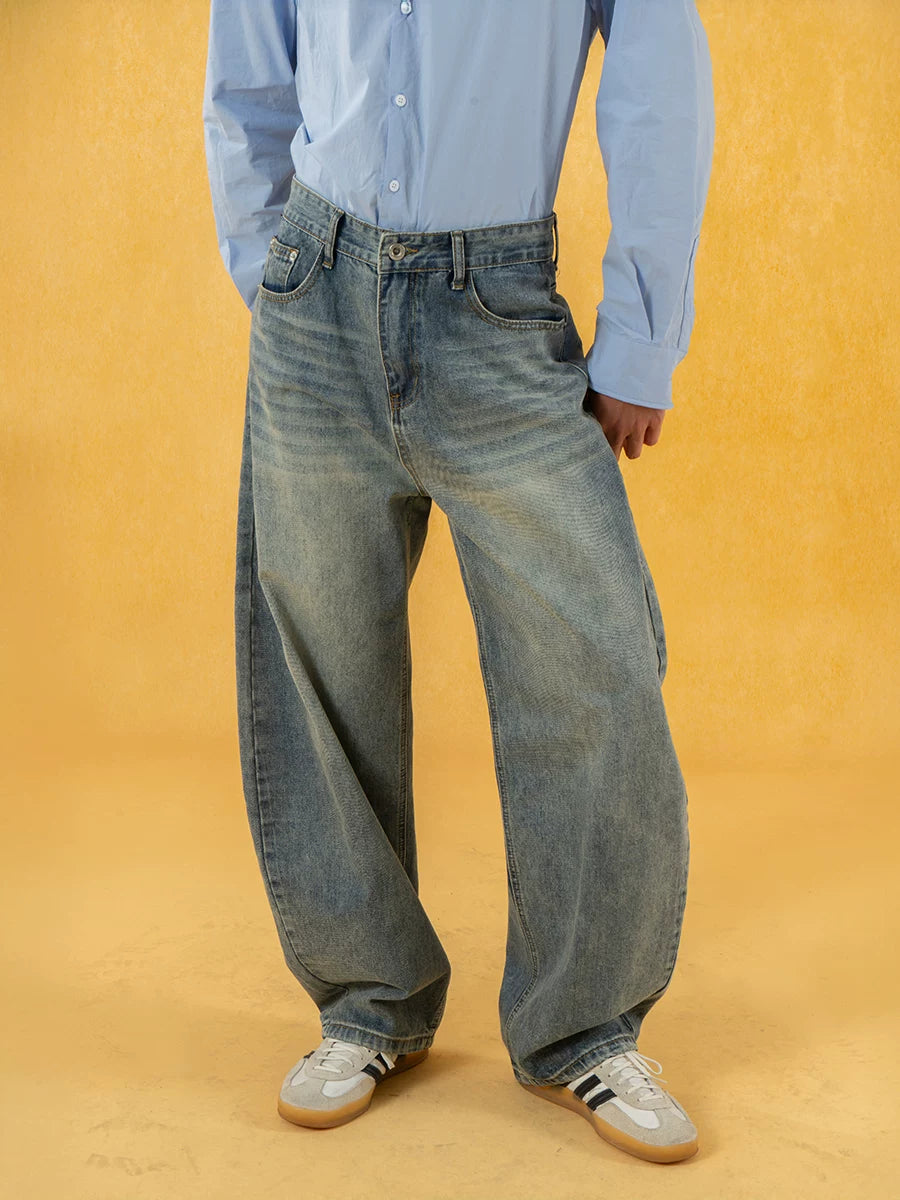 Men's Distressed Blue Wide Leg Jeans
