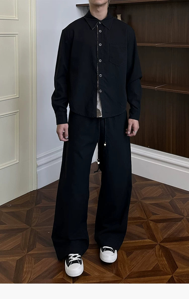 Straight Leg Drawstring Linen Tencel Pants