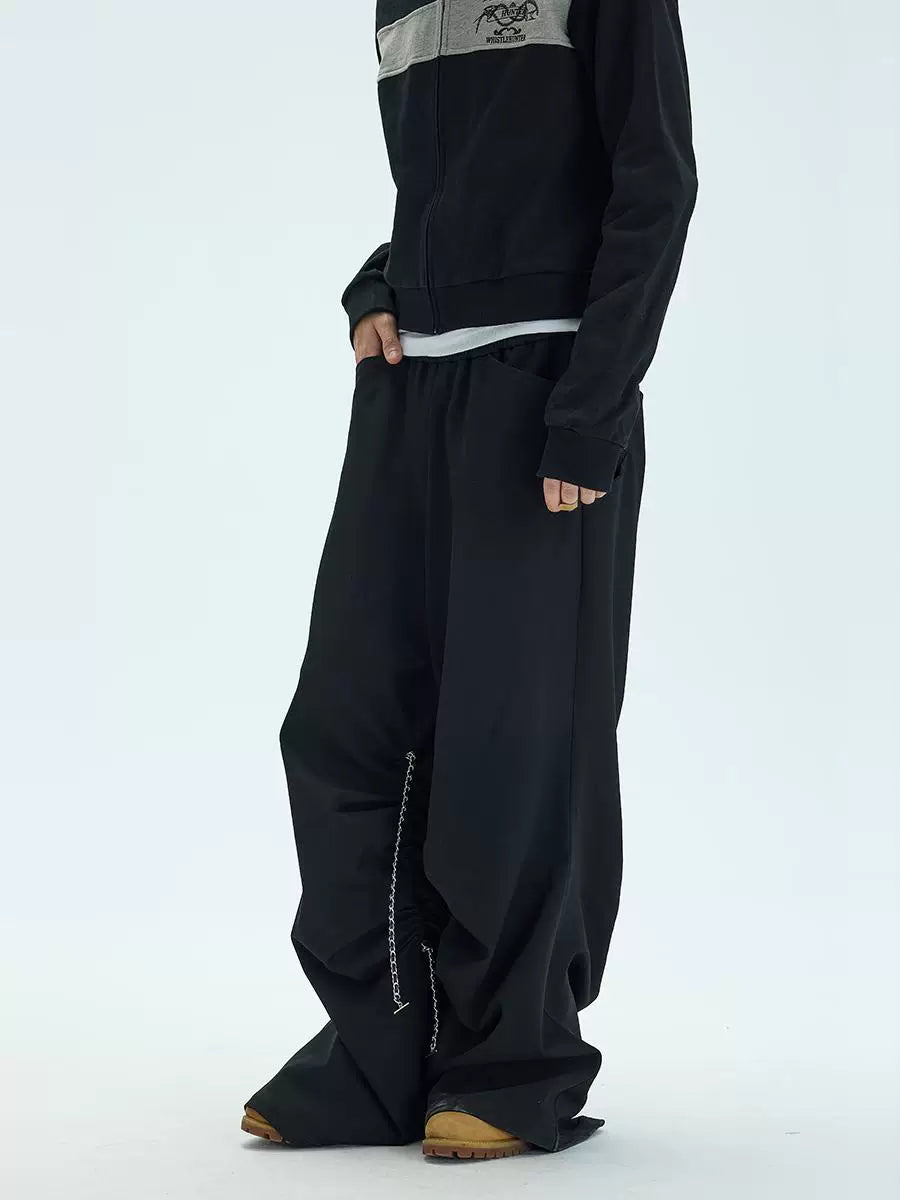 Black Side Adjustable Chain Casual Pants