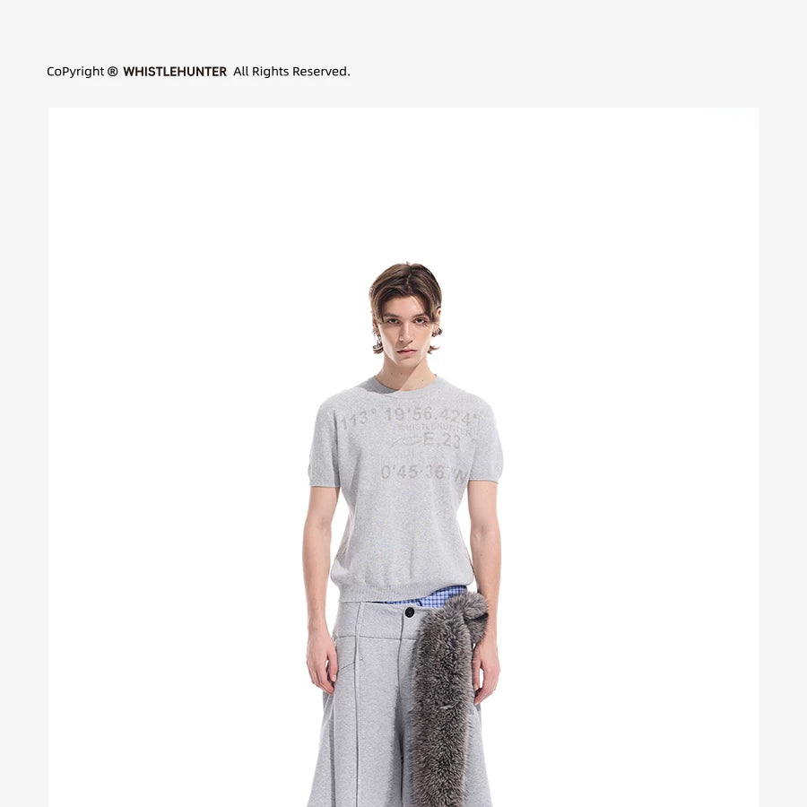 Gray Distressed Jacquard Slim Knit Tee
