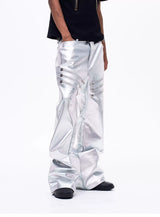 Men's Liquid Metal Silver Flared Jeans