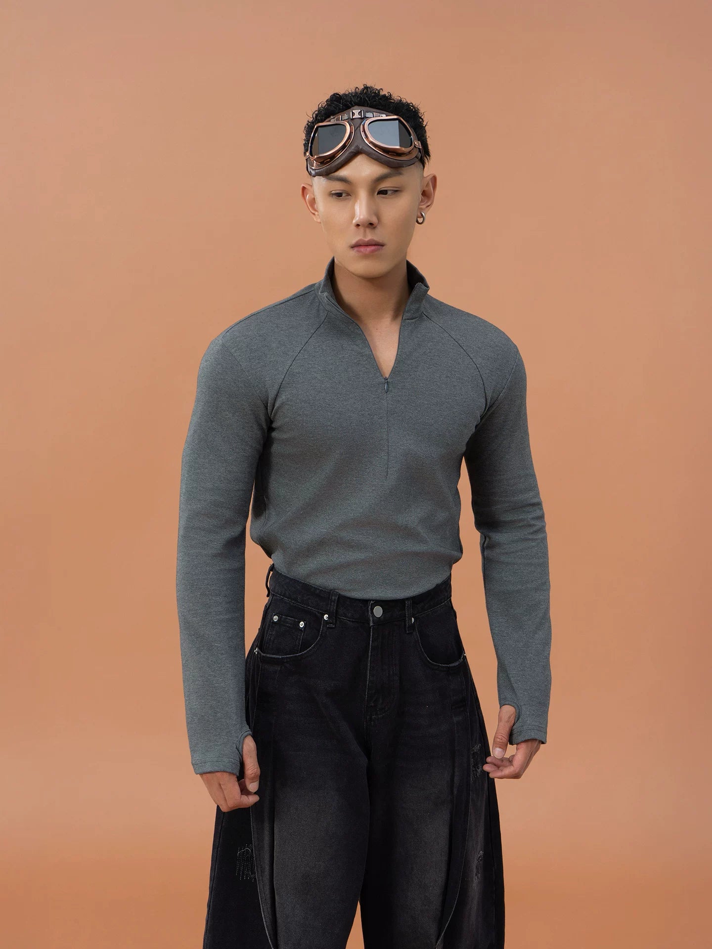Men's Slim Zip Mock Neck Tee