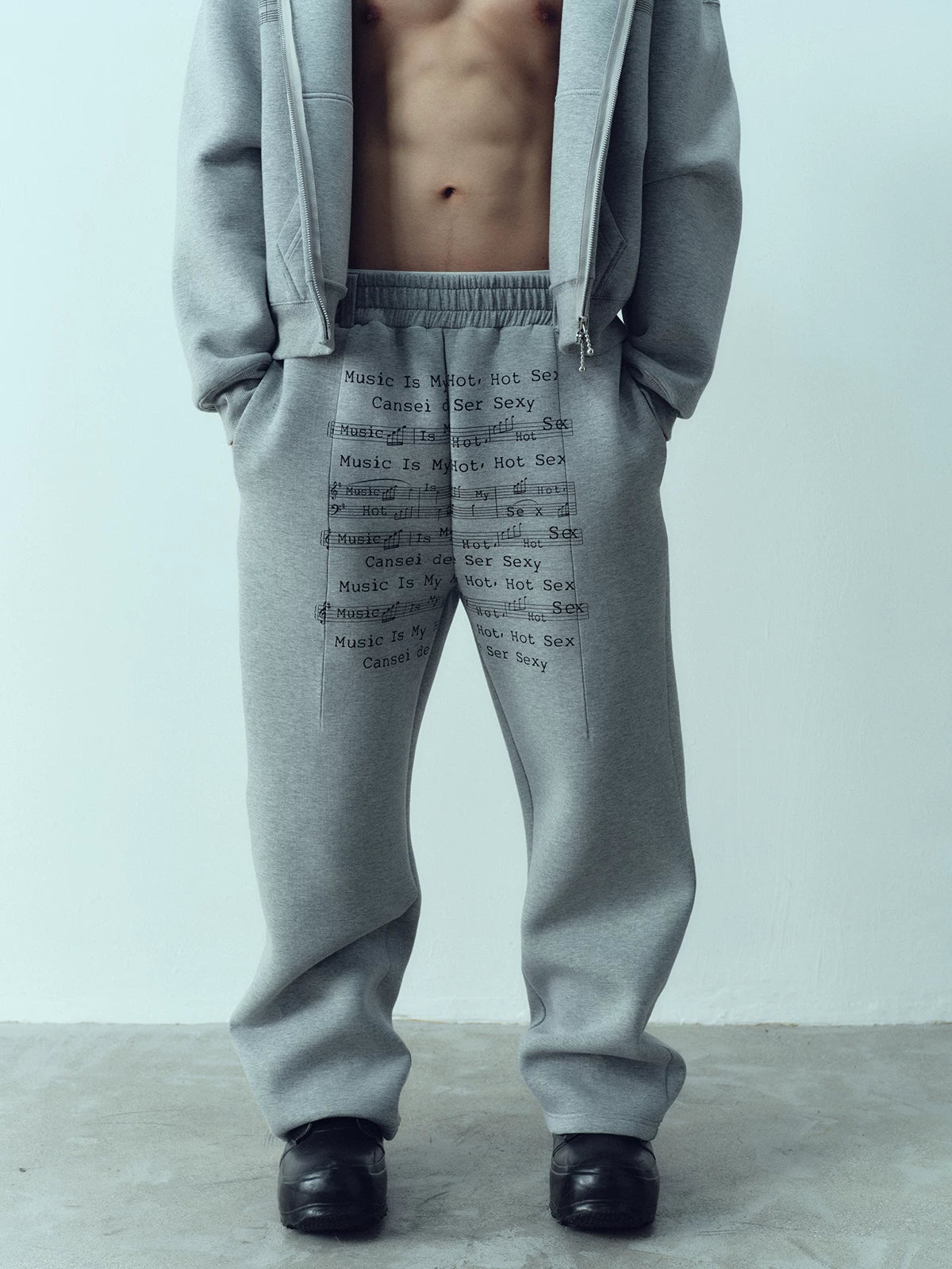 Vintage Music Print Sweatshirt Set