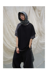 Detachable Hood Color Block Washed Tee