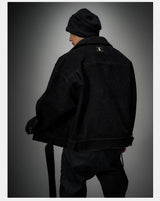 Oversized Raglan Suede Ribbon Jacket