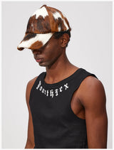 Cow Print Leather Fur Sun Cap