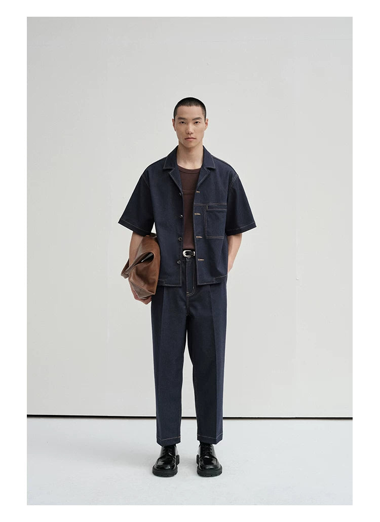 Cropped Contrast Cuban Collar Shirt Jacket