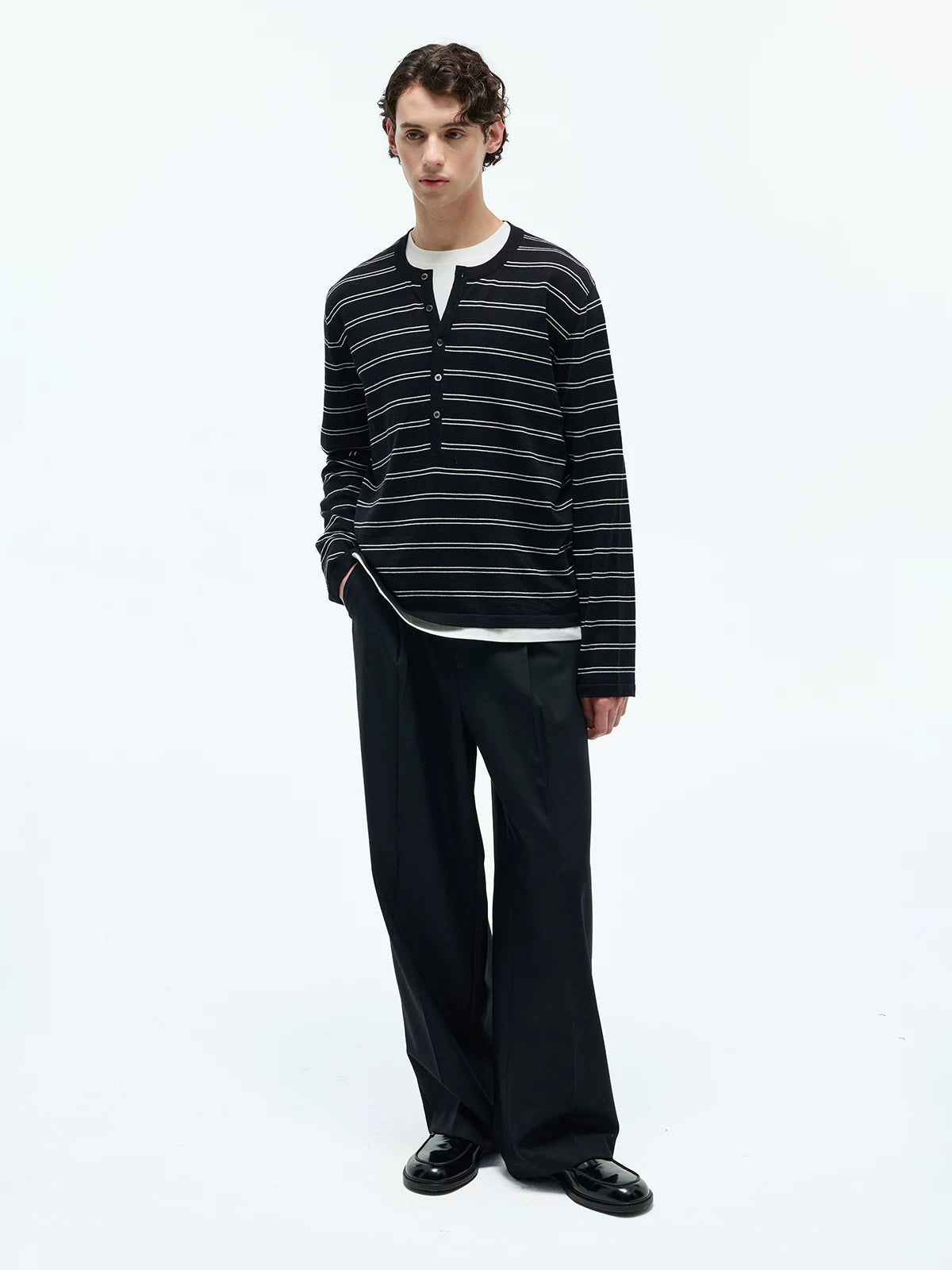 Striped Henley Cotton Cashmere Sweater