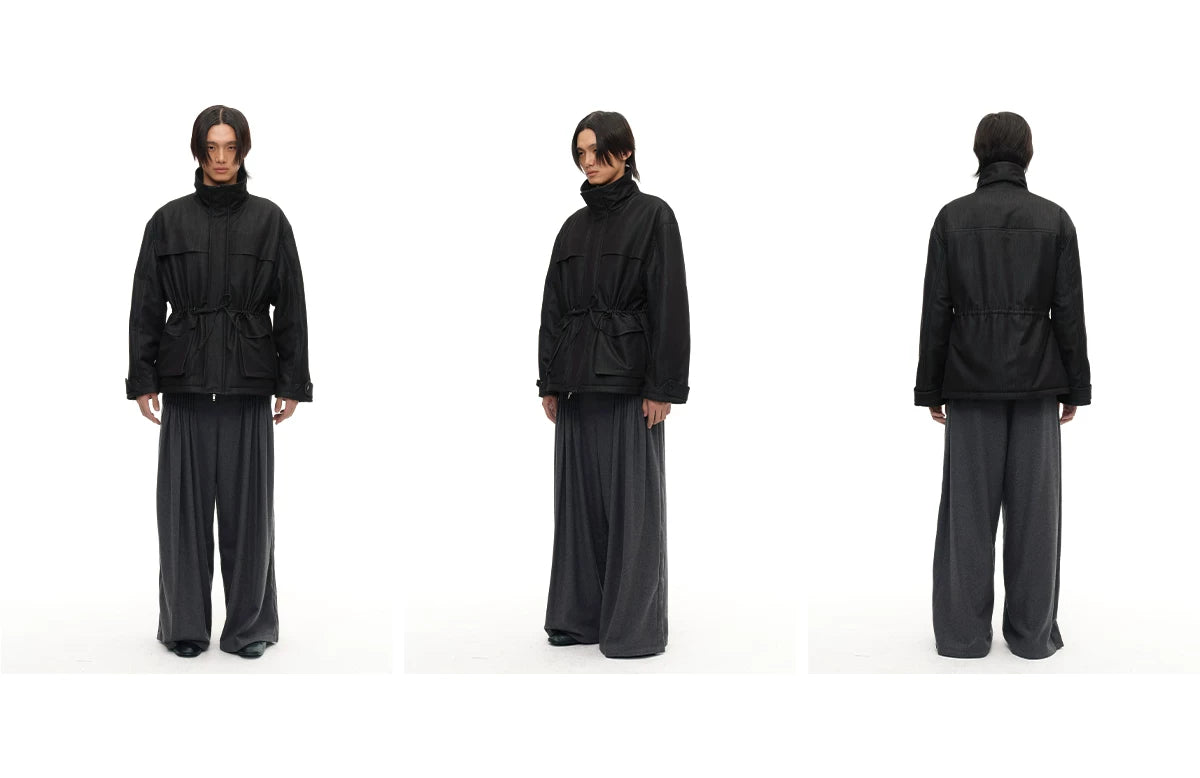 Drawstring High Neck Loose Padded Parka