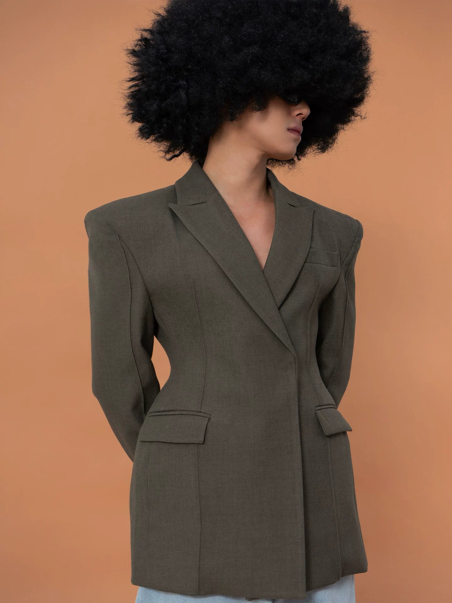 Men's Sage Green Padded Cinched Blazer