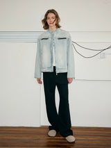 Yellow Mud Washed Denim Harrington Jacket