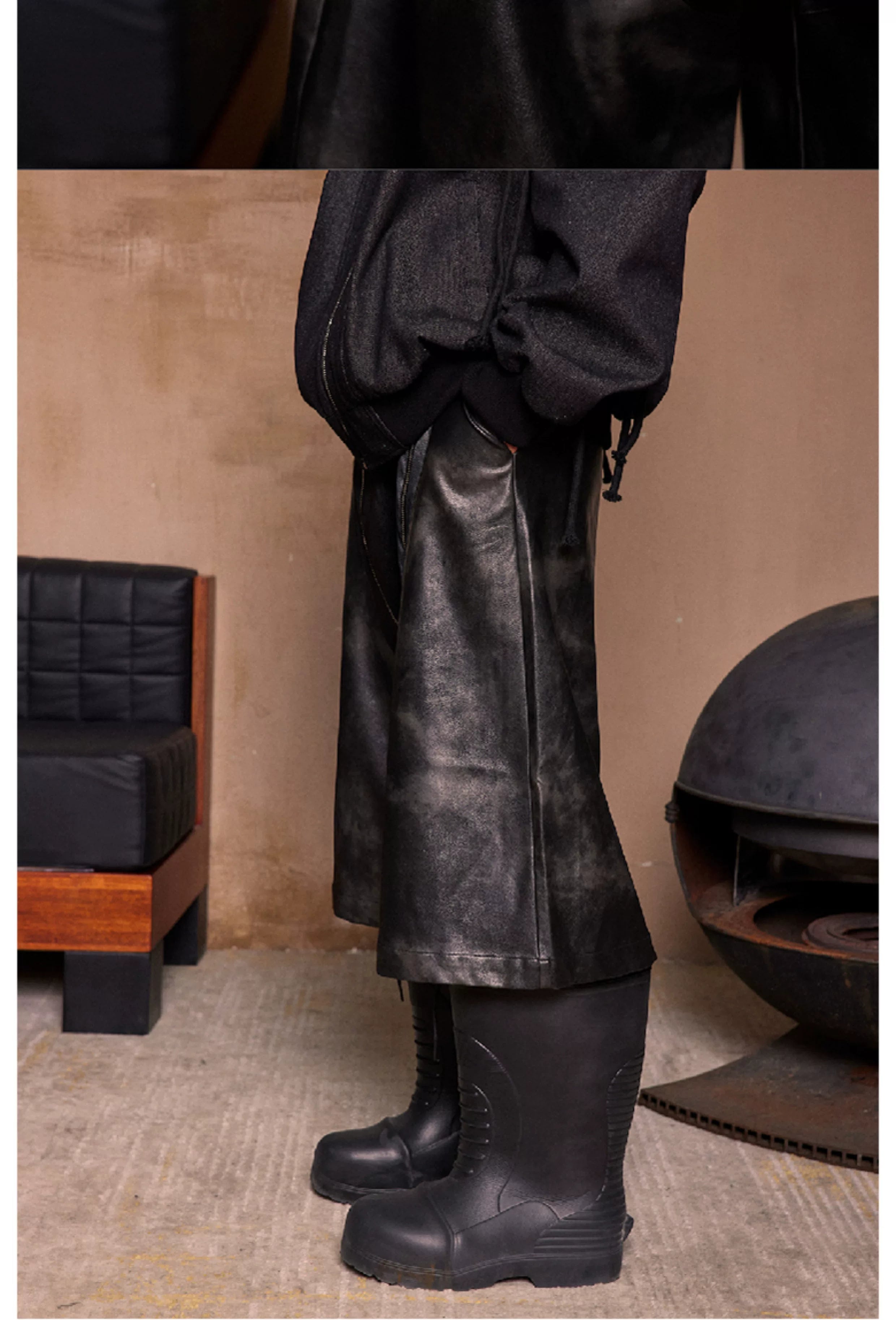 Punk Loose Leather Zippered Cropped Pants