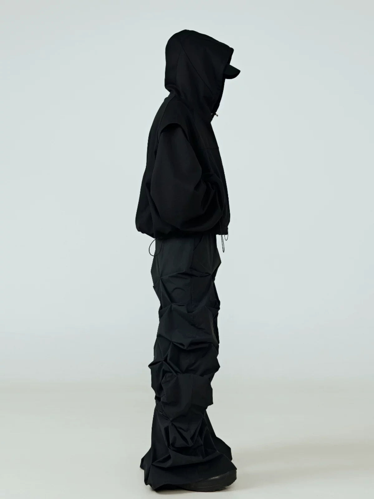 Black Pleated Wide Leg Casual Pants