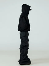 Black Pleated Wide Leg Casual Pants