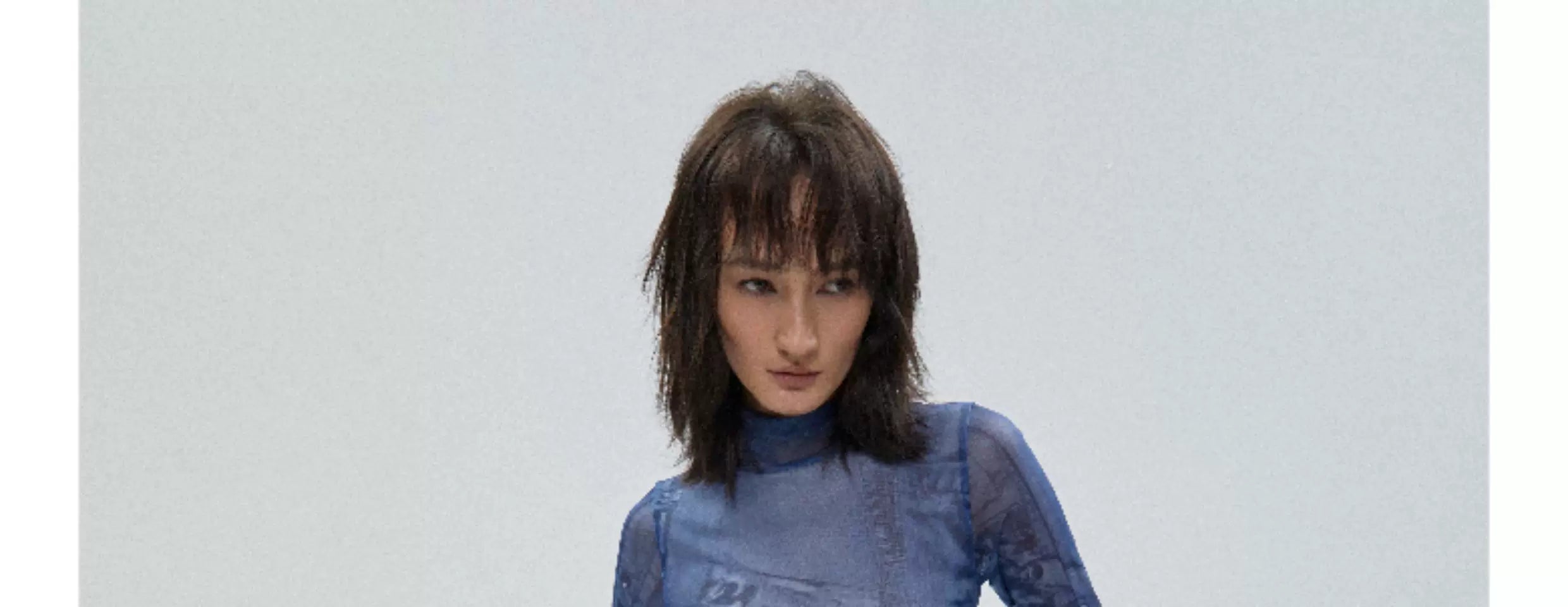 Denim Printed Long Sleeve Mesh Dress