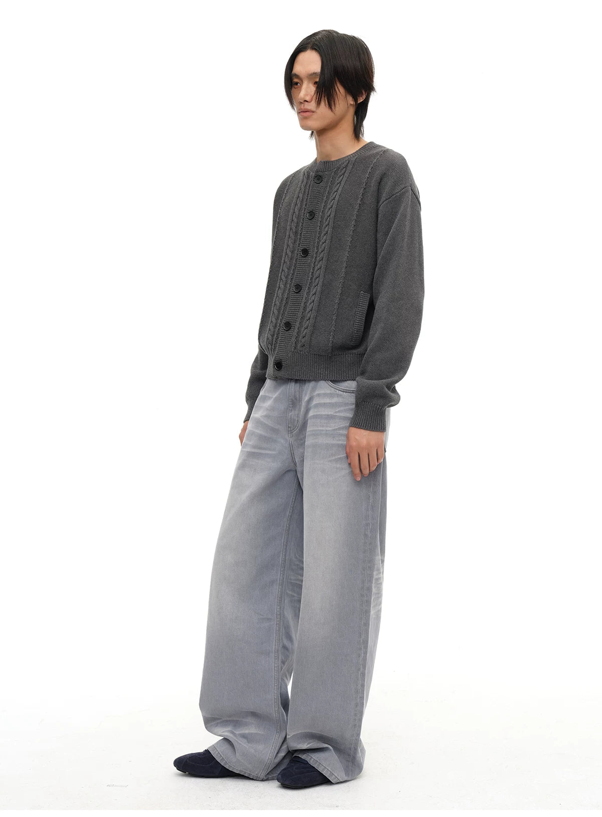100% Cotton Crew Neck Cable Cardigan