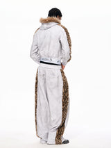 Men's Light Gray Leopard Fleece Sweatpants