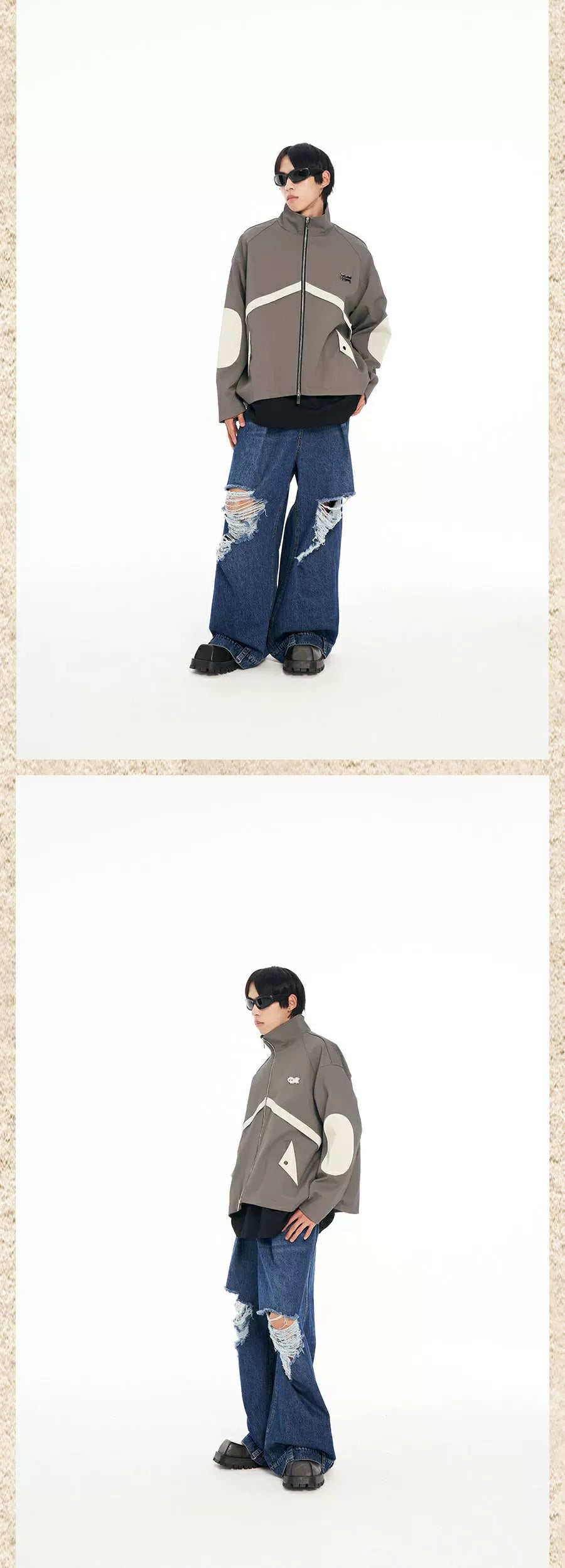 Back Zip Cropped Turtleneck Leather Coat