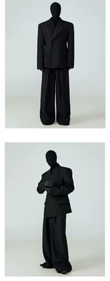 Black Waist-cinched Drapey Wrinkle-free Blazer