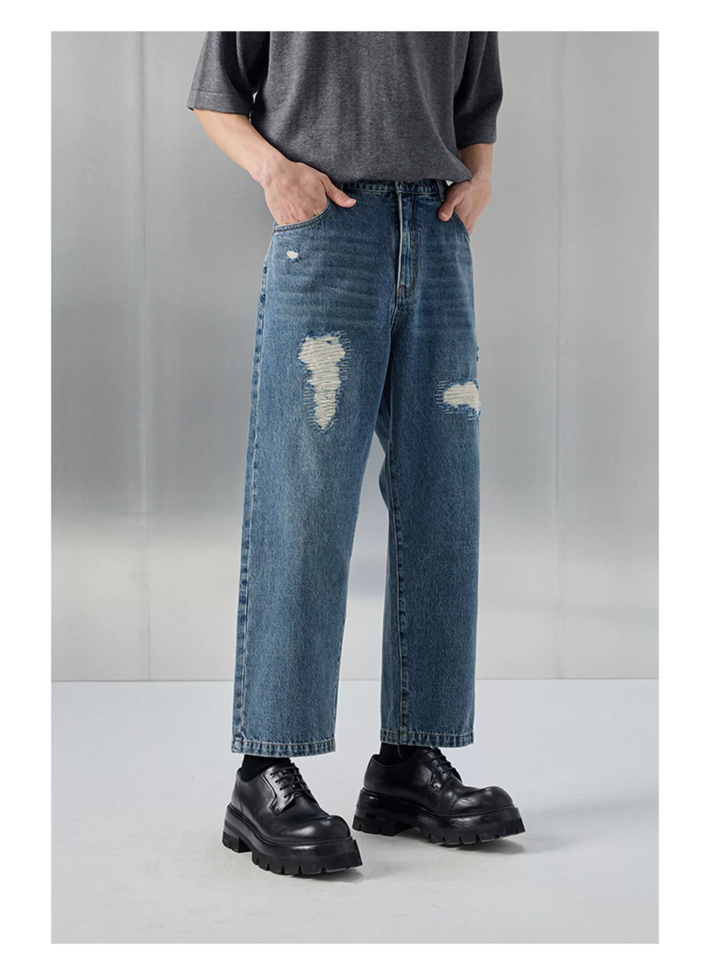 Distressed Patched Denim Pants