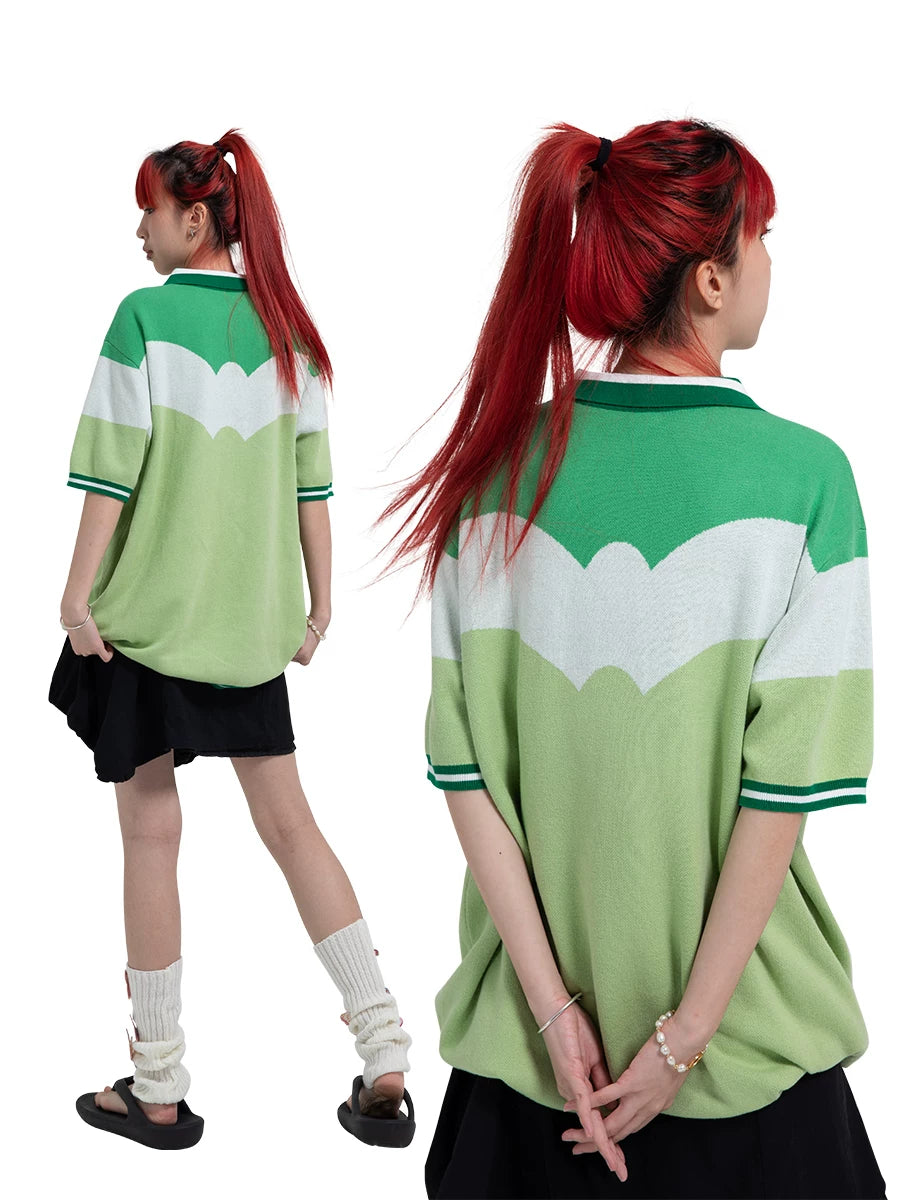 Y2K Women's Floral-Embroidered Knit Polo Shirt