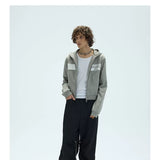 Two-Tone Cotton Embroidered Crop Zip Hoodie