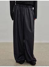 Ribbed Waist Striped Pleated Pants