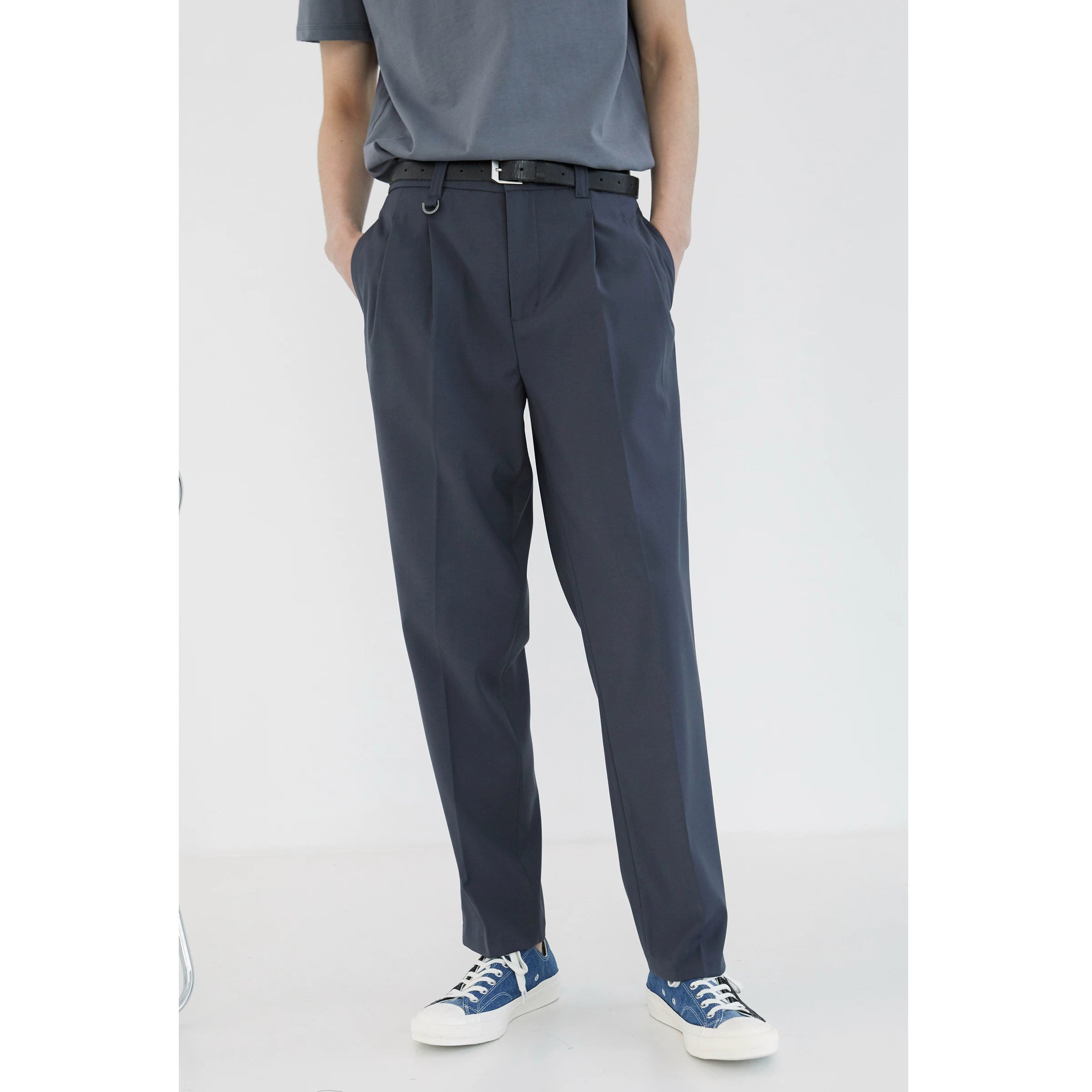 Double Pleated Wide Cropped Suit Pants