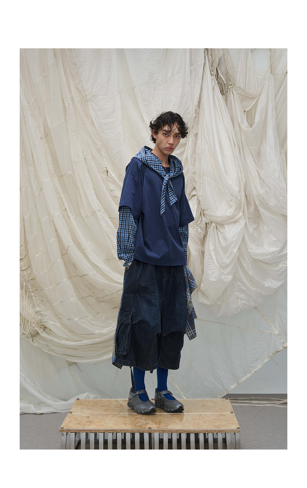 Detachable Hood Layered Plaid Shirt