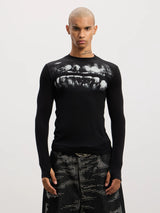 Long-sleeve Opium Print Slim Wool-blend Tee