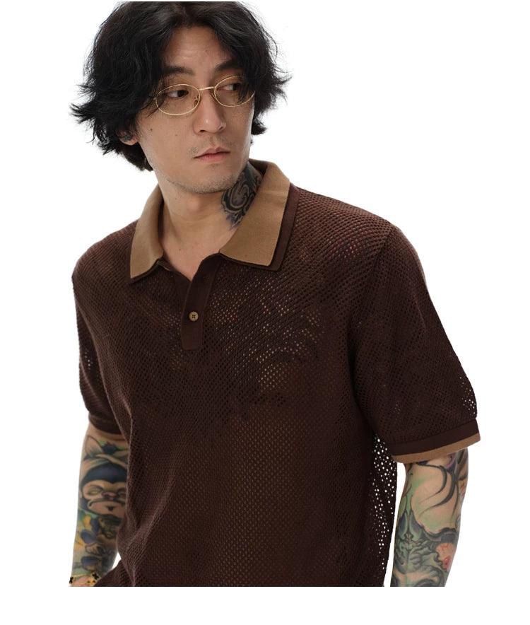 Double Collar Cutout Cotton Polo