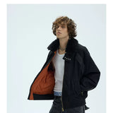 Orange Padded Detachable Fur Bomber Jacket